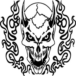 300x300 skull horns flames demon skeleton wall car truck window vinyl - Skull With Horns Drawing