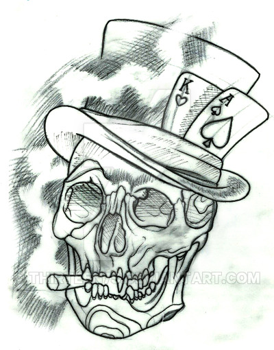 400x510 Skull With Tophat Tattoo Design - Skull With Top Hat Drawing