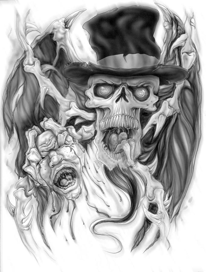 682x900 Top Hat Painting - Skull With Top Hat Drawing