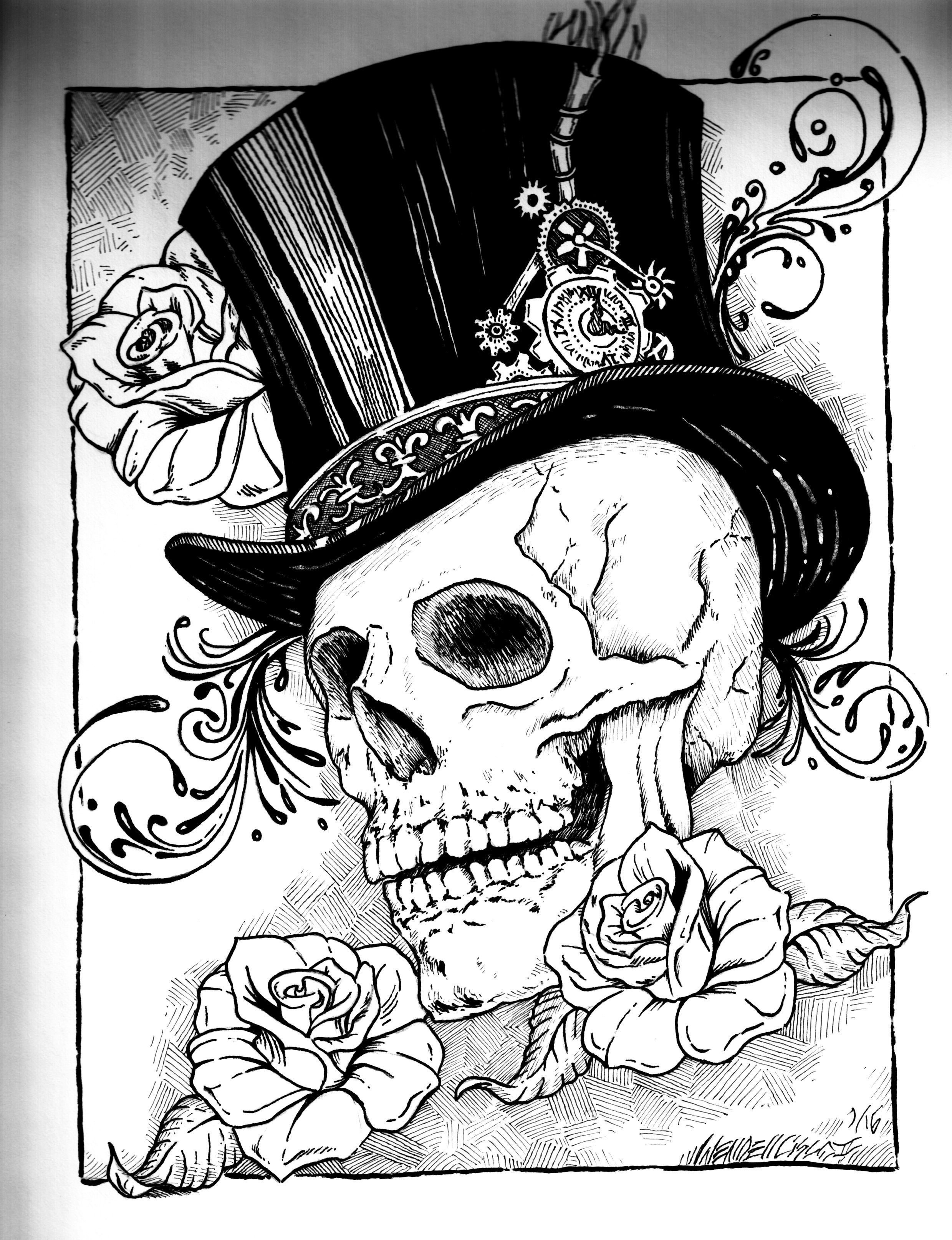 Skull With Top Hat Drawing at Explore collection