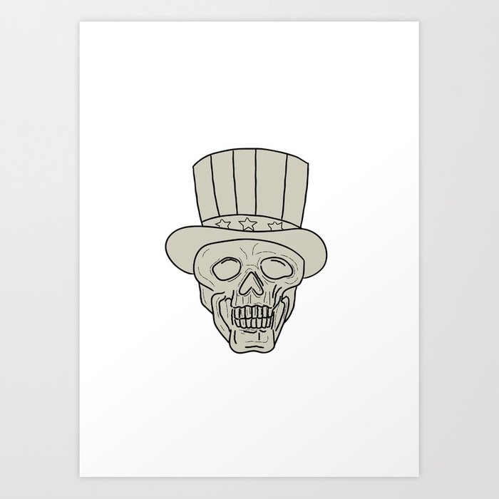 700x700 Uncle Sam Top Hat Skull Drawing Art Print - Skull With Top Hat Drawing