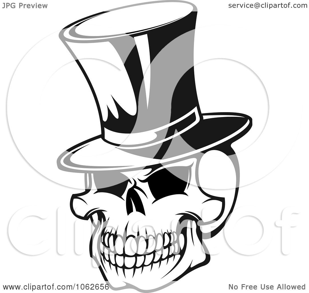 1080x1024 Clipart Skull With Top Hat Black And White - Skull With Top Hat Drawing