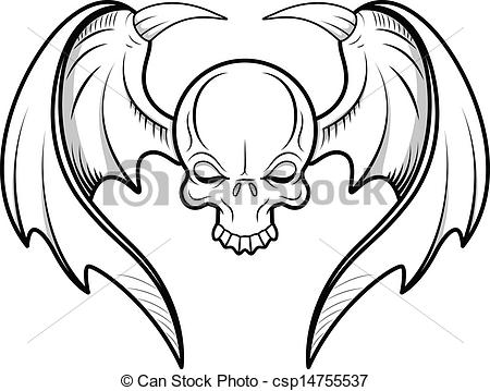 450x359 Skull Flying Tattoo Vector Drawing Art Of Cartoon Skull Flying - Skull With Wings Drawing