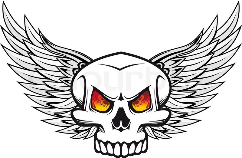 800x522 Skull With Fire Eyes And Wings Stock Vector Colourbox - Skull With Wings Drawing