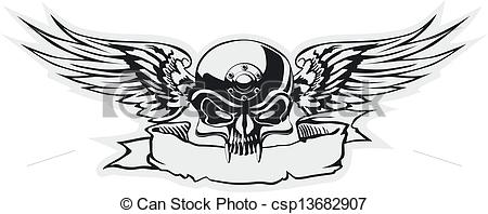 450x198 Vector Skull With Wings - Skull With Wings Drawing