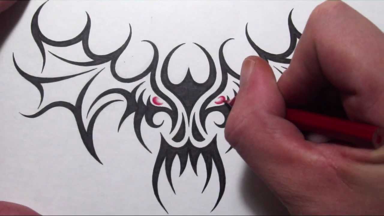 1280x720 Drawing A Tribal Skull With Wings Tattoo Design - Skull With Wings Drawing