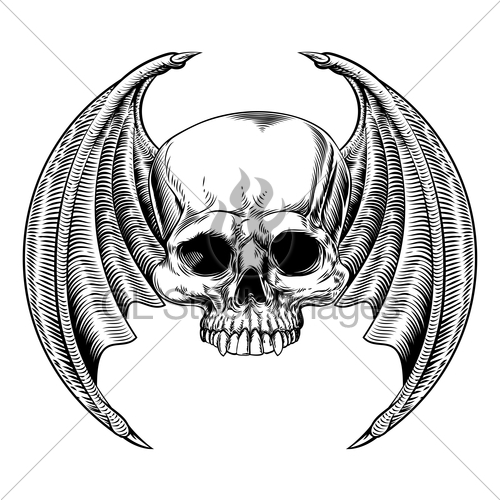 500x500 Evil Winged Skull Gl Stock Images - Skull With Wings Drawing