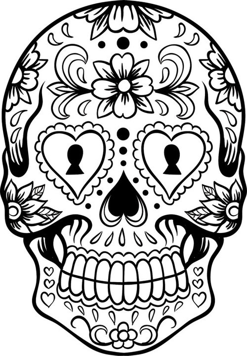 500x718 Drawn Sugar Skull Heart - Skulls And Hearts Drawings