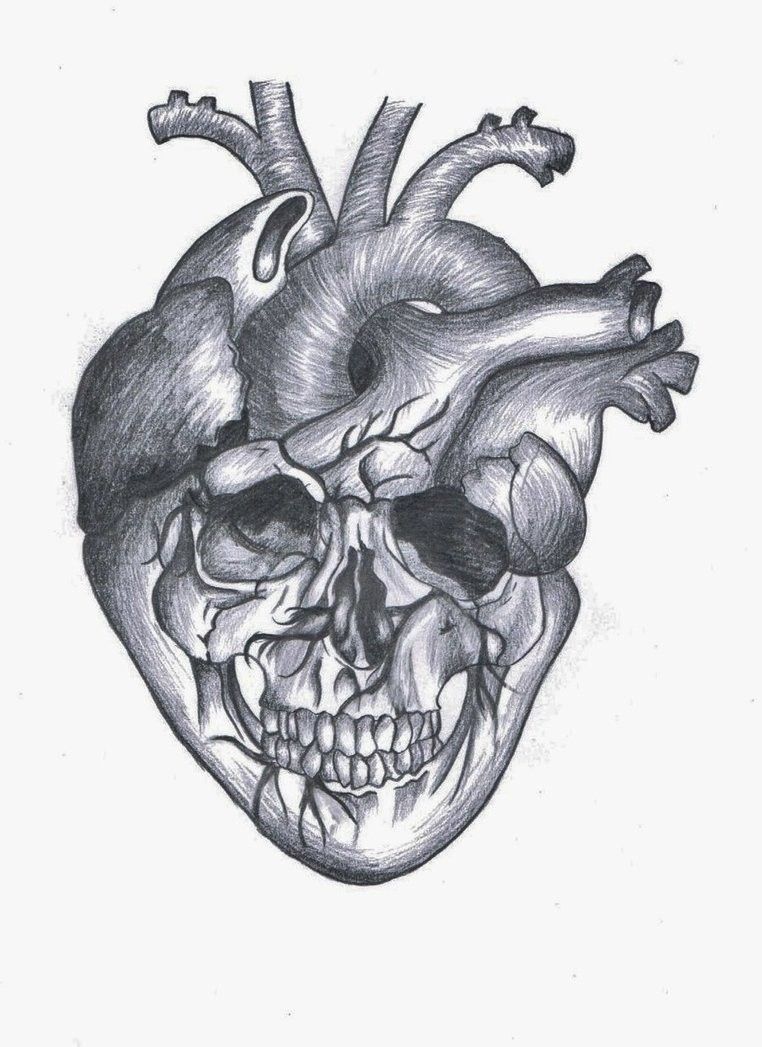 762x1047 Heart Skull - Skulls And Hearts Drawings
