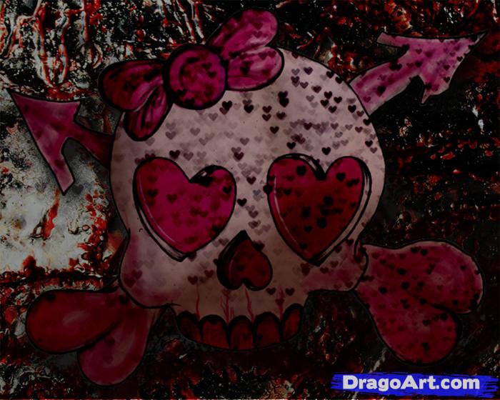 700x560 How To Draw A Heart Skull, Step - Skulls And Hearts Drawings
