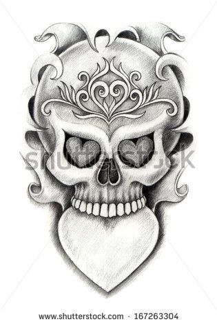 315x470 heart and skull tattoos skulls and hearts tattoos skull heart - Skulls And Hearts Drawings