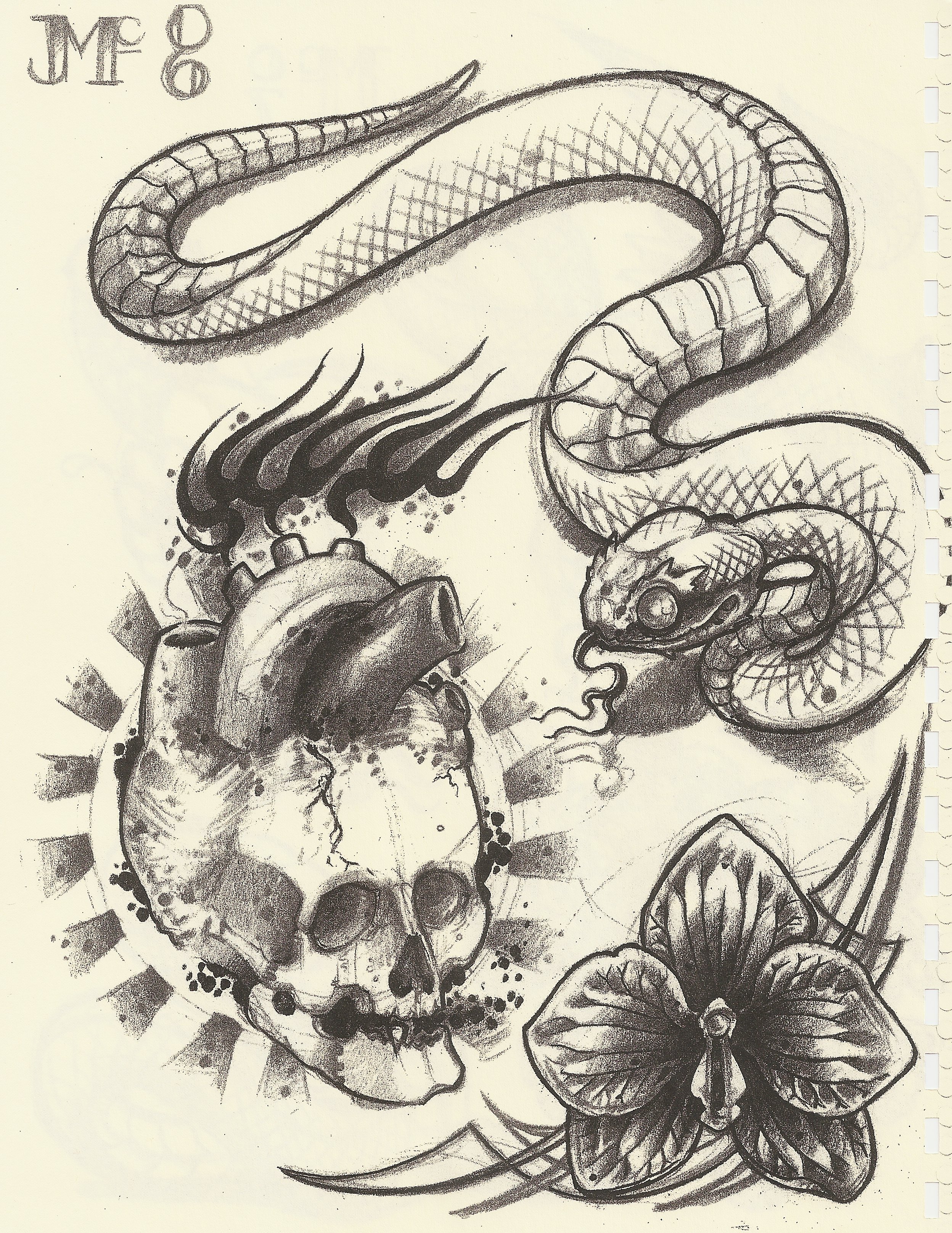 2496x3232 skulls, flowers, snakes, drawings, hearts - Skulls And Hearts Drawings