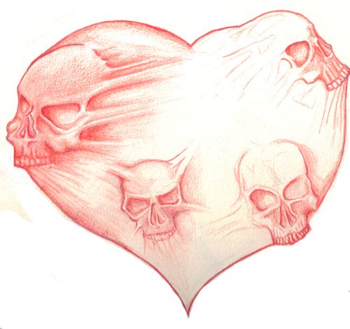 500x470 cool drawings of skulls and hearts - Skulls And Hearts Drawings