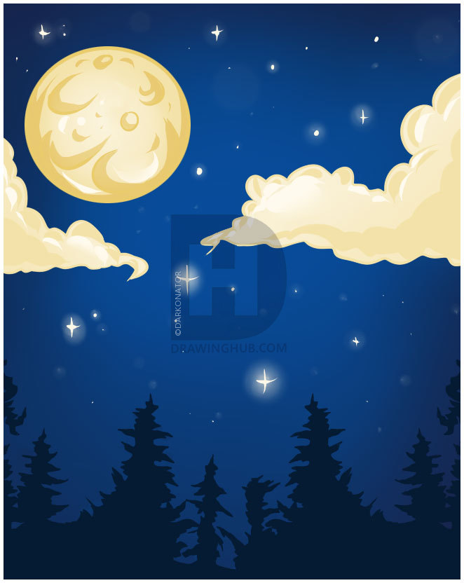 662x832 How To Draw Night, Step - Sky Drawing