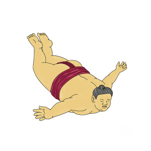 300x300 Japanese Sumo Wrestler Skydiving Drawing Digital Art - Skydiving Drawing
