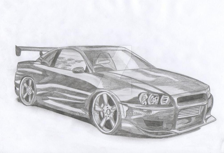 900x617 How To Draw A Nissan Skyline Gtr - Skyline Car Drawing