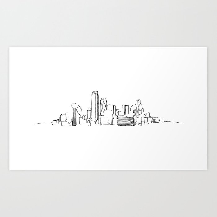 700x700 Dallas Skyline Drawing Art Print - Skyline Drawing