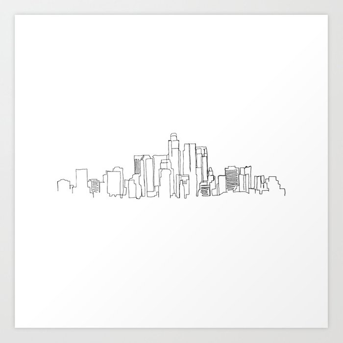 700x700 Los Angeles Skyline Drawing Art Print - Skyline Drawing