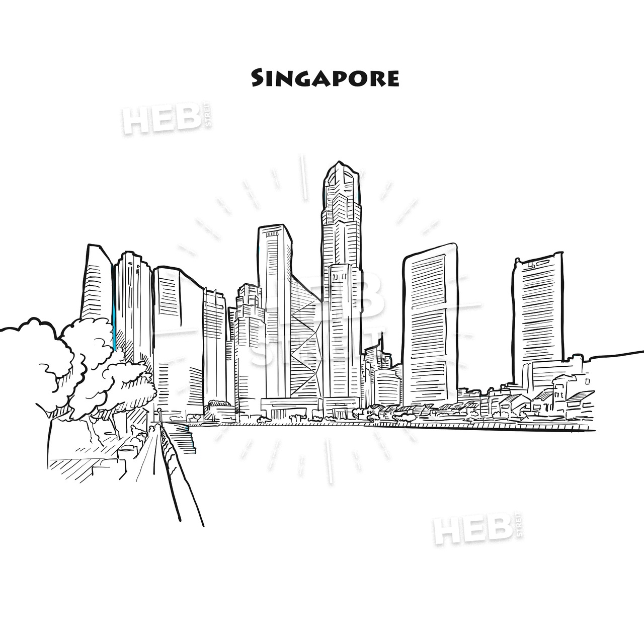 1280x1280 singapore skyline drawing hebstreits sketches - Skyline Drawing