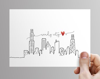 340x270 Chicago Line Drawing Etsy - Skyline Line Drawing