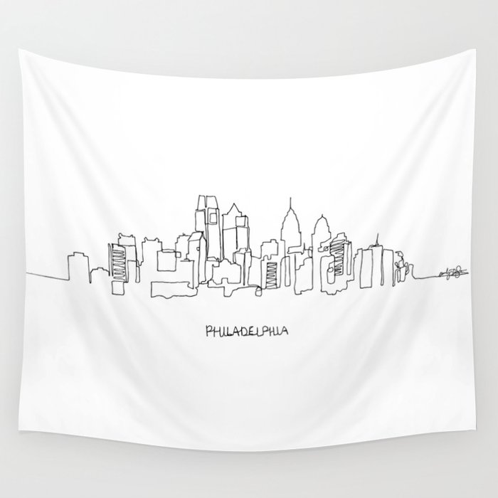 700x700 Philadelphia Skyline Drawing Wall Tapestry - Skyline Line Drawing