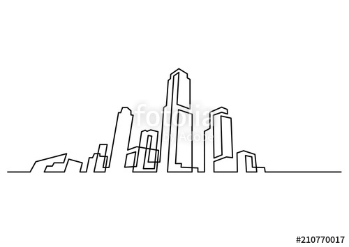 500x354 Continuous Line Drawing Of Modern City Skyline Stock Image - Skyline Line Drawing
