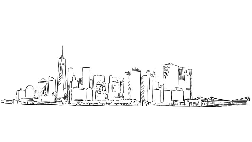 852x480 New York Ink Drawing Stock Video Footage - Skyline New York Drawing