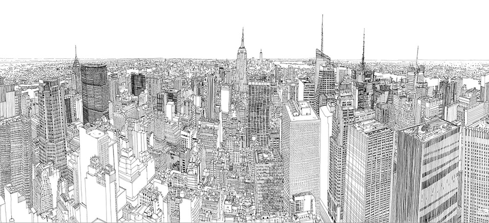 1000x456 A Timelapse Of Illustrator Patrick Vale Drawing A Huge Pen Ink - Skyline New York Drawing