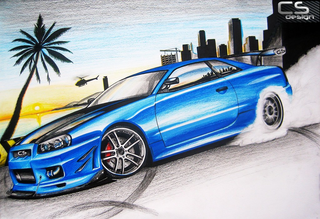 1024x701 How To Draw A Nissan Skyline Gtr Nissan Recomended Car - Skyline R34 Drawing