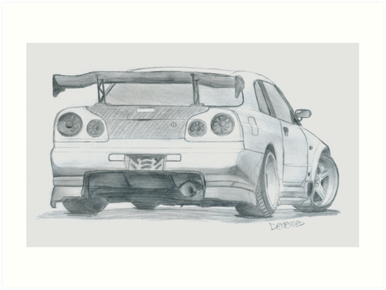 549x413 Godzilla! Nissan Skyline Gt R Art Prints - Skyline R34 Drawing