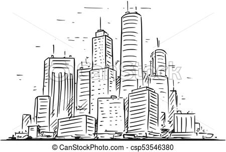 450x303 sketchy drawing of city high rise landscape vector cartoon - Skyscraper Drawing