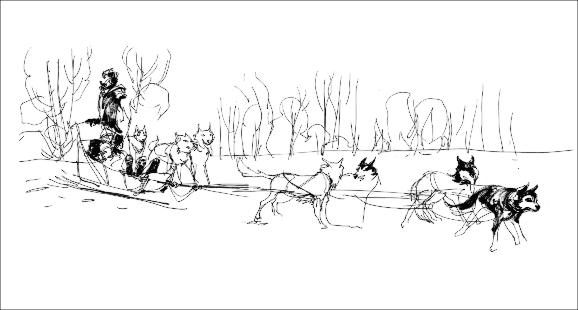 2400x1287 run dog run! urban sketchers - Sled Dog Drawing