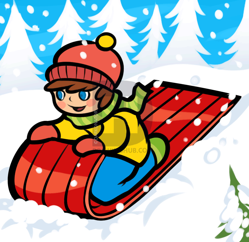 843x819 How To Draw A Snow Sled, Step - Sled Drawing