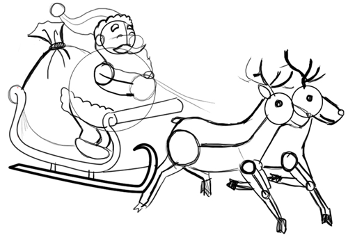 500x348 How To Draw Santa Clause Reindeers And Flying Sleigh - Sled Drawing