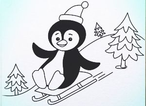 300x217 How To Draw Sledding Penguin Official - Sled Drawing