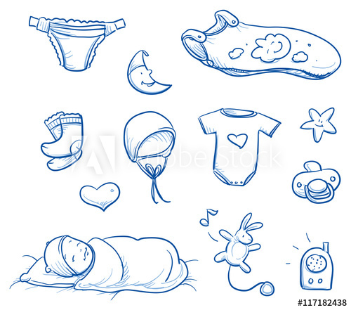 500x441 set of baby sleeping icons, with diaper, socks, hat, crawler - Sleeping Bag Drawing