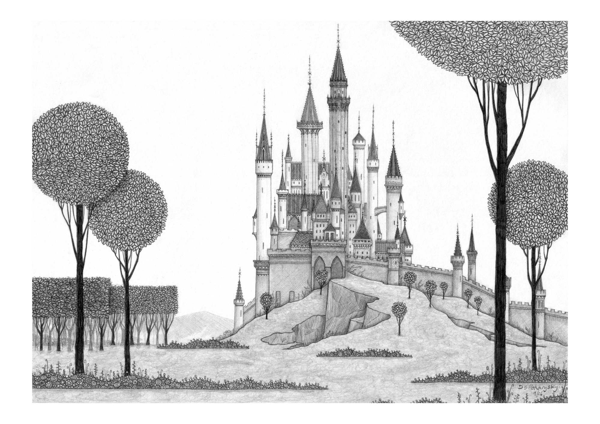 2000x1414 sleeping beauty's castle - Sleeping Beauty Castle Drawing