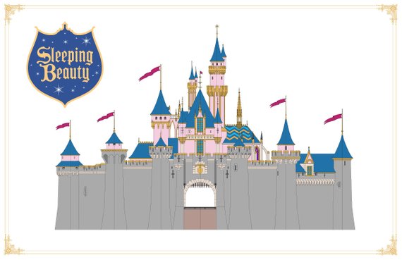 570x369 disneyland sleeping beauty castle front elevation etsy - Sleeping Beauty Castle Drawing