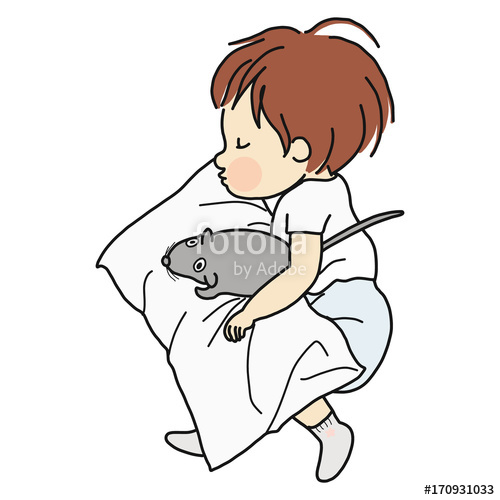 500x500 Vector Illustration Of Little Kid Sleeping With Rat Doll In Bed - Sleeping Boy Drawing