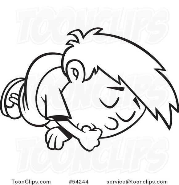 581x600 Cartoon Black And White Sleeping Boy Sucking His Thumb - Sleeping Boy Drawing