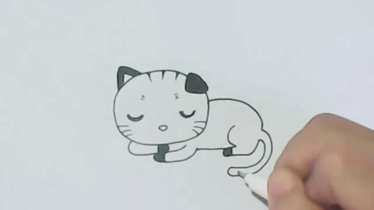 1280x720 How To Draw Cartoon Sleeping Cat - Sleeping Cat Drawing