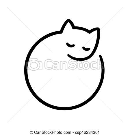 450x470 minimal cat logo minimal sleeping cat illustration, stylized - Sleeping Cat Drawing
