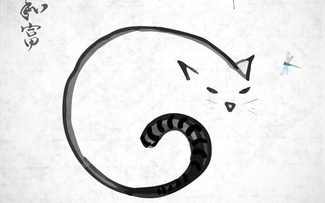 1368x855 Vector Line Sleeping Cat Drawings - Sleeping Cat Drawing