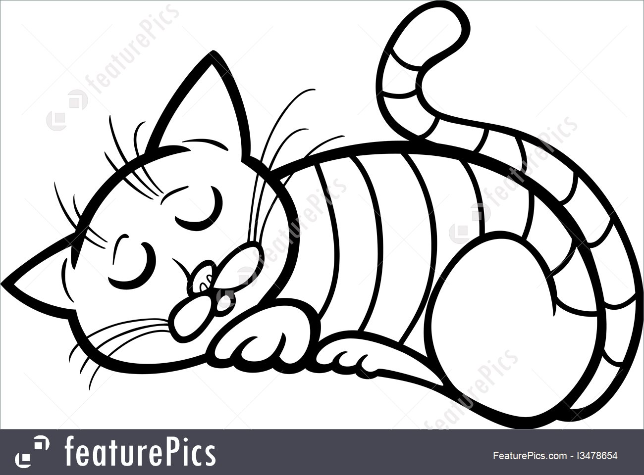 1300x960 Pets Sleeping Cat Cartoon For Coloring - Sleeping Cat Line Drawing