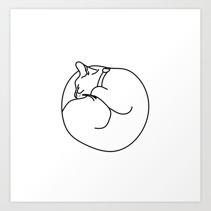 700x700 Sleeping Cat Art Print - Sleeping Cat Line Drawing
