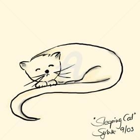 283x283 Sleeping Cat Drawing - Sleeping Cat Line Drawing