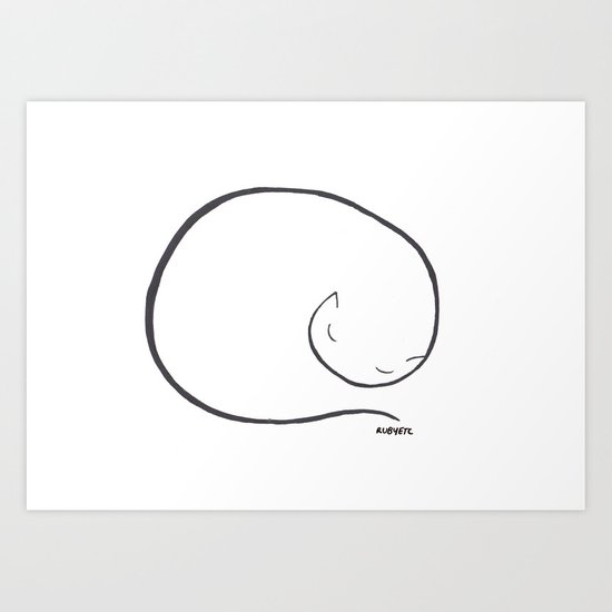 550x550 Sleeping Cat Art Print - Sleeping Cat Line Drawing