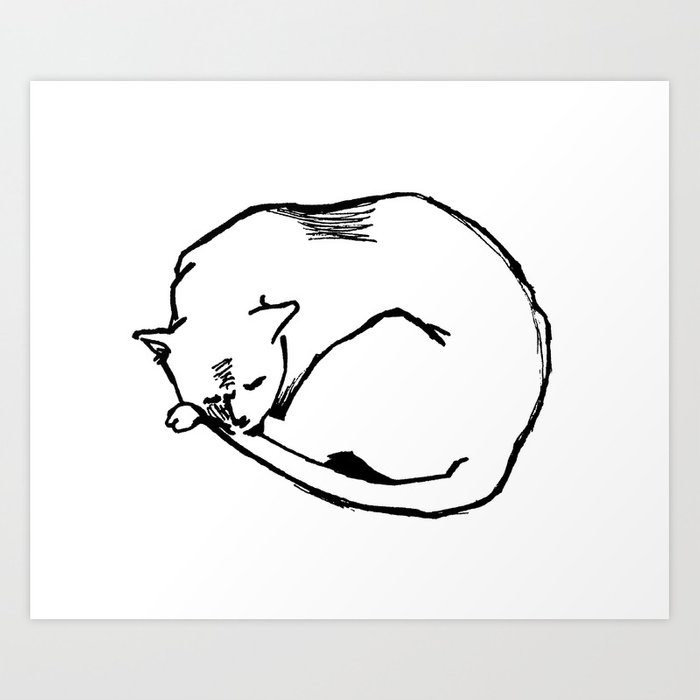 700x700 Sleeping Cat Art Print - Sleeping Cat Line Drawing
