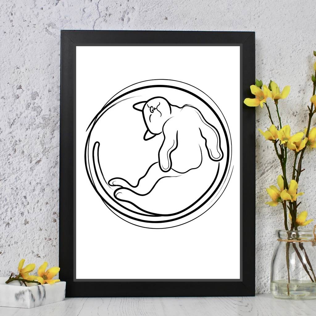 1024x1024 Sleeping Cat Line Drawing Print - Sleeping Cat Line Drawing