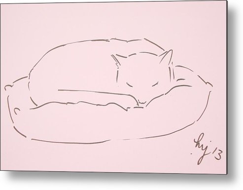 493x385 Cat Sleeping Line Drawing Metal Print - Sleeping Cat Line Drawing